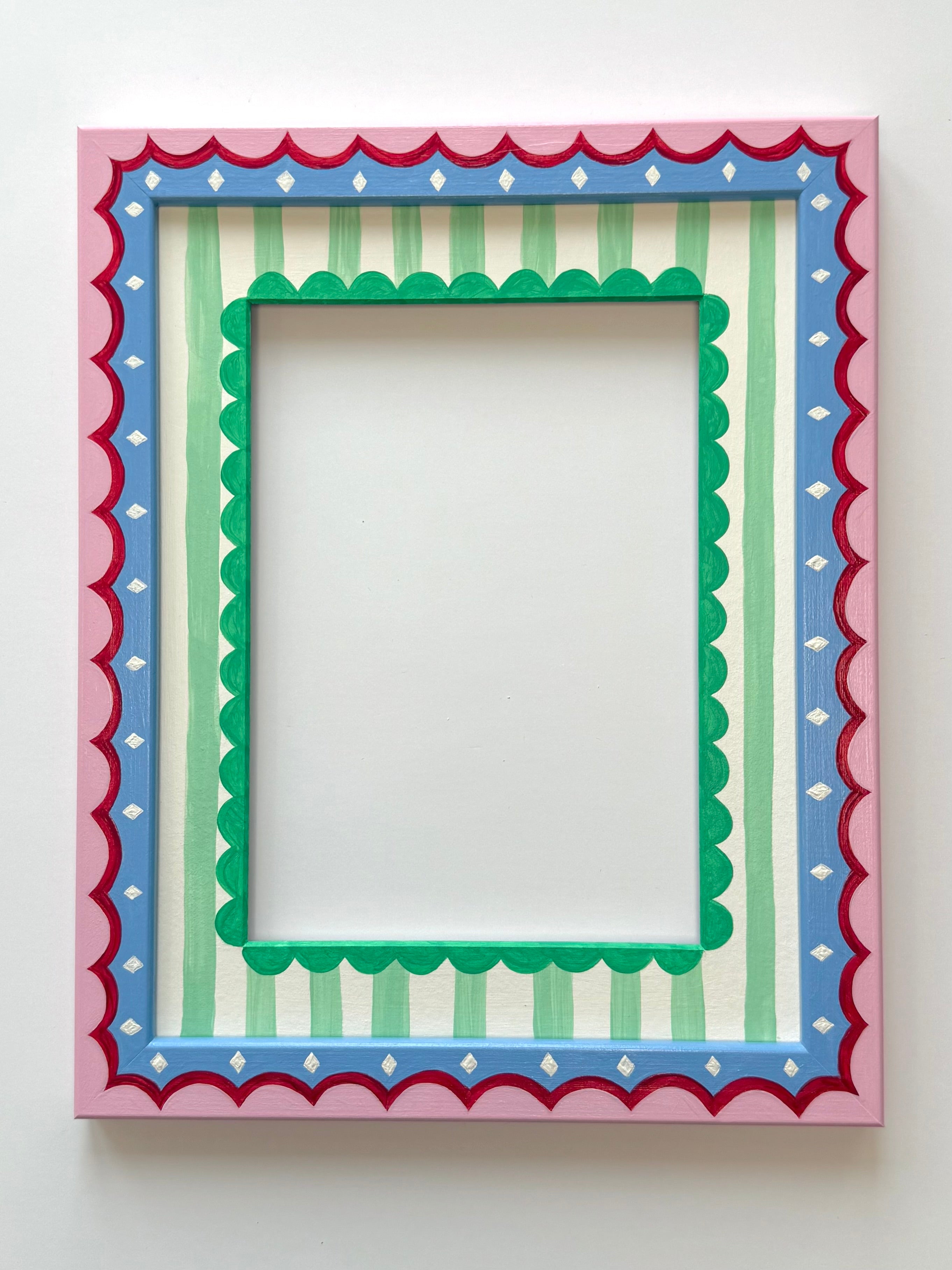 Pink and Blue Scallop Frame with Green Stripe Scallop Mount
