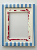 Blue and White Stripe Frame with Red Ribbon Mount