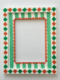 Green and Orange Diamond Frame with Green Stripe and Orange Scallop Mount