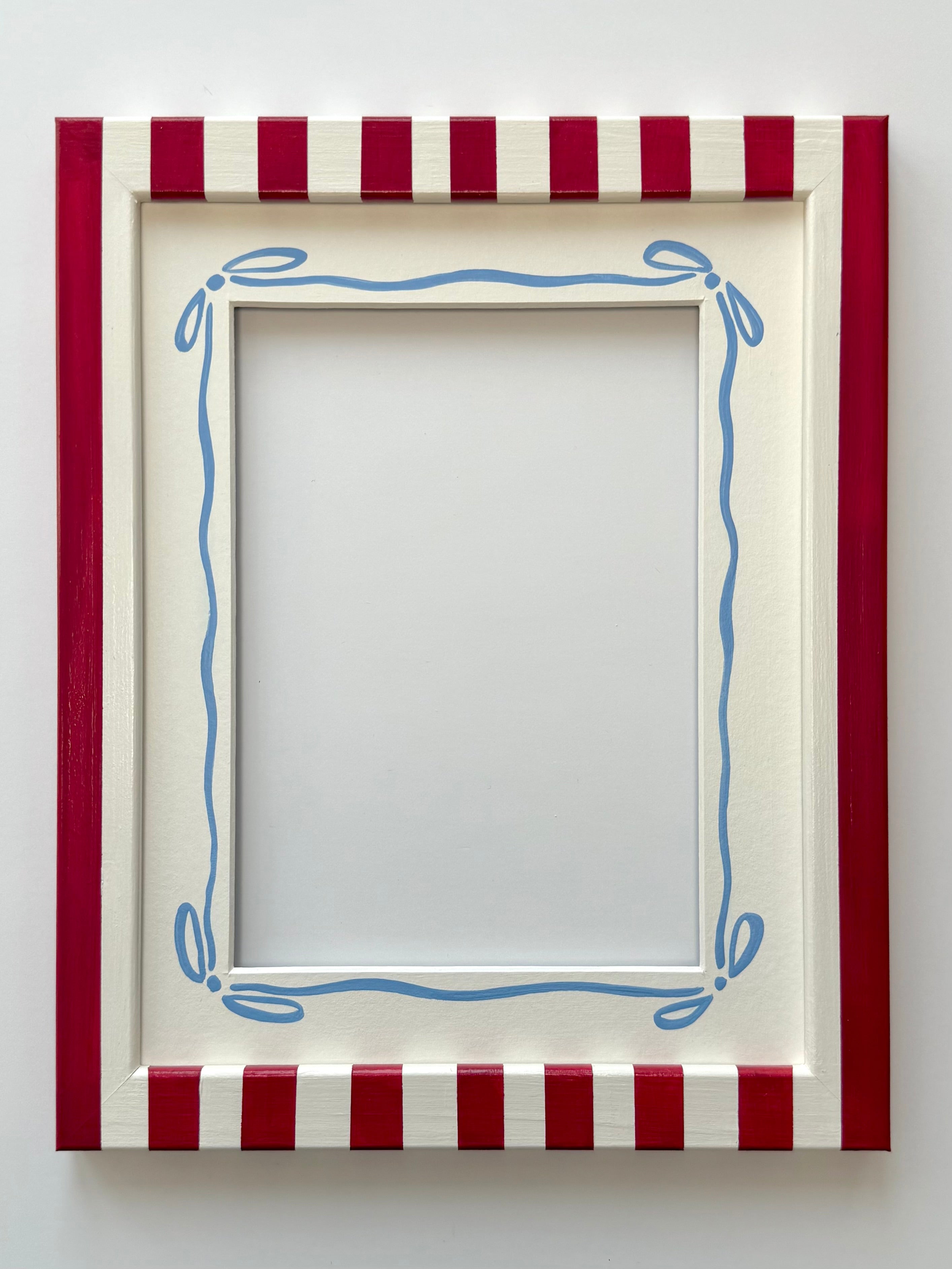 Red and White Stripe Frame with Blue Ribbon Mount