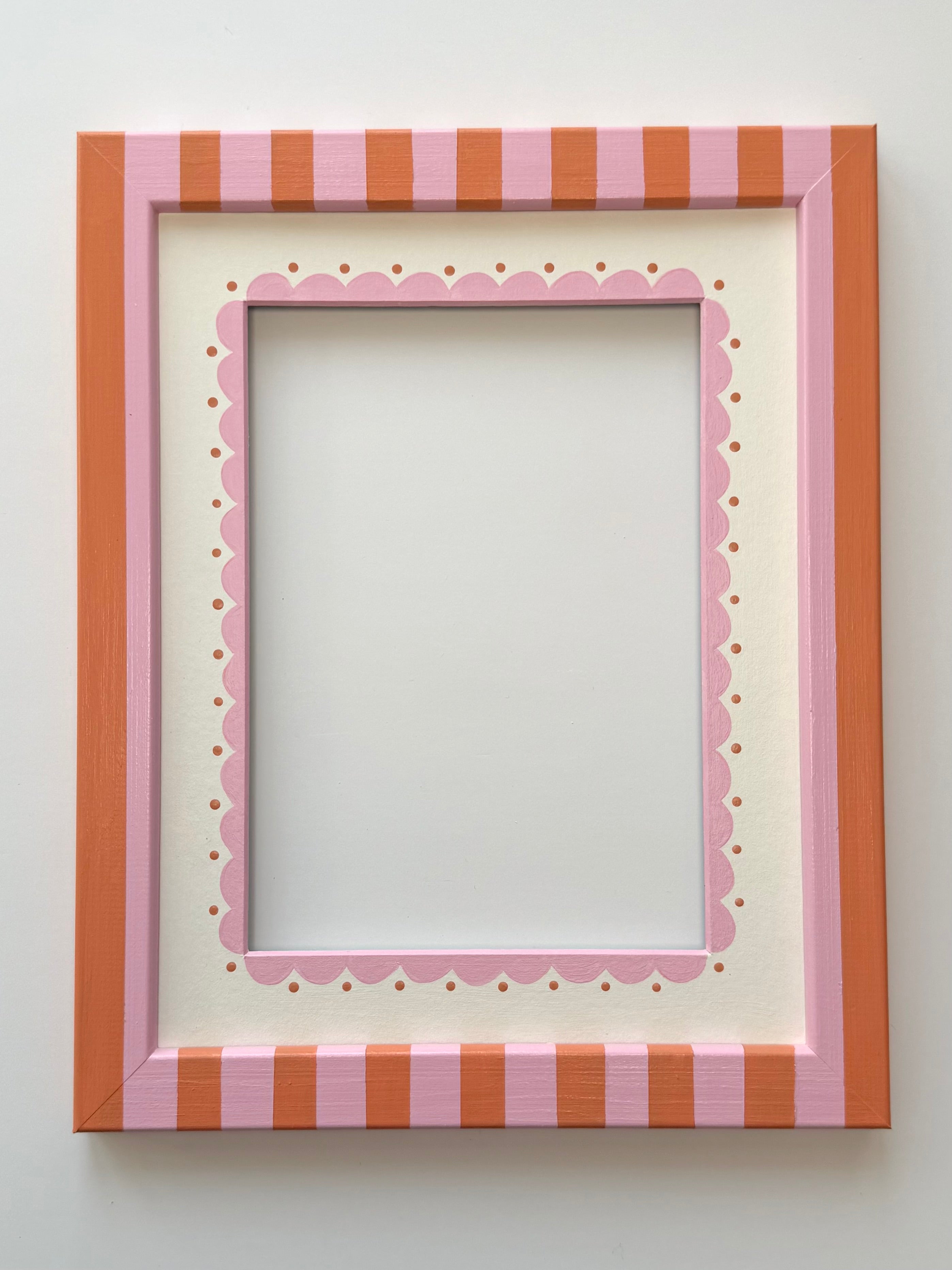 Pink and Orange Stripe Frame with Pink Scallop Mount