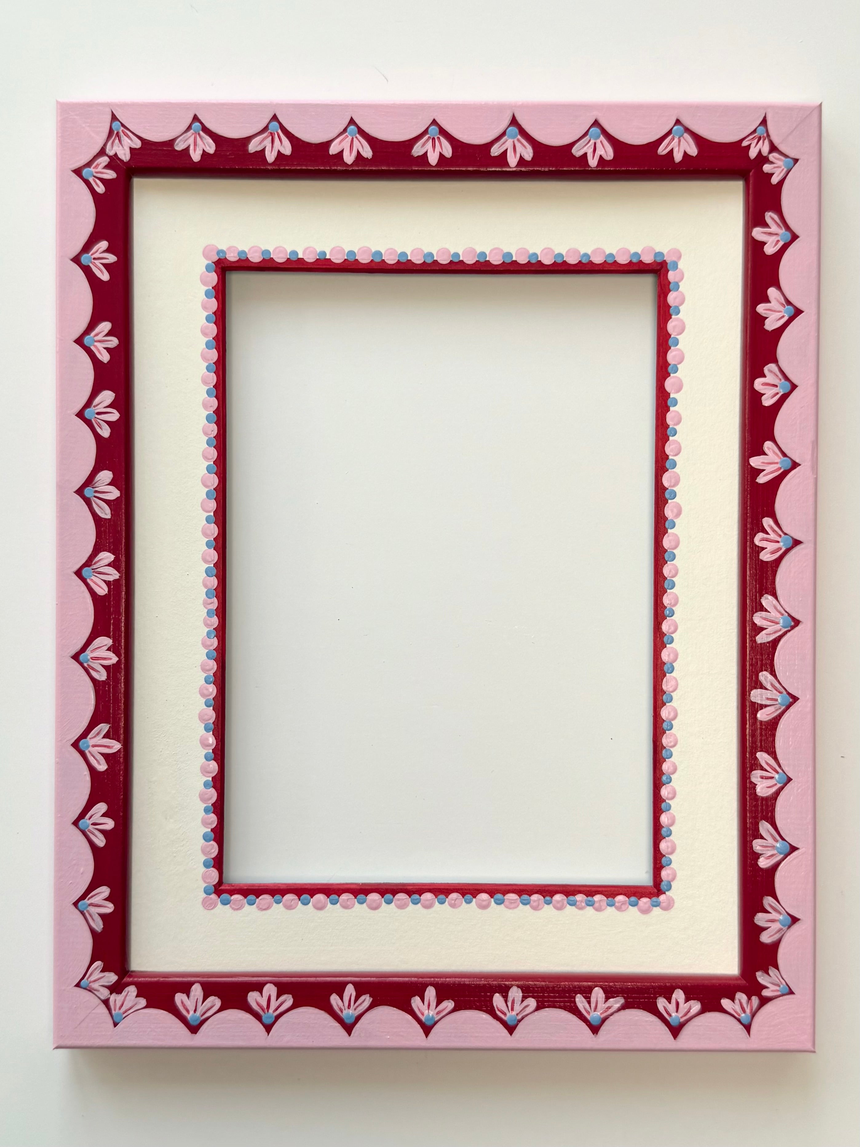Pink and Red Scallop Decorative Frame with Red and Pink Dot Mount