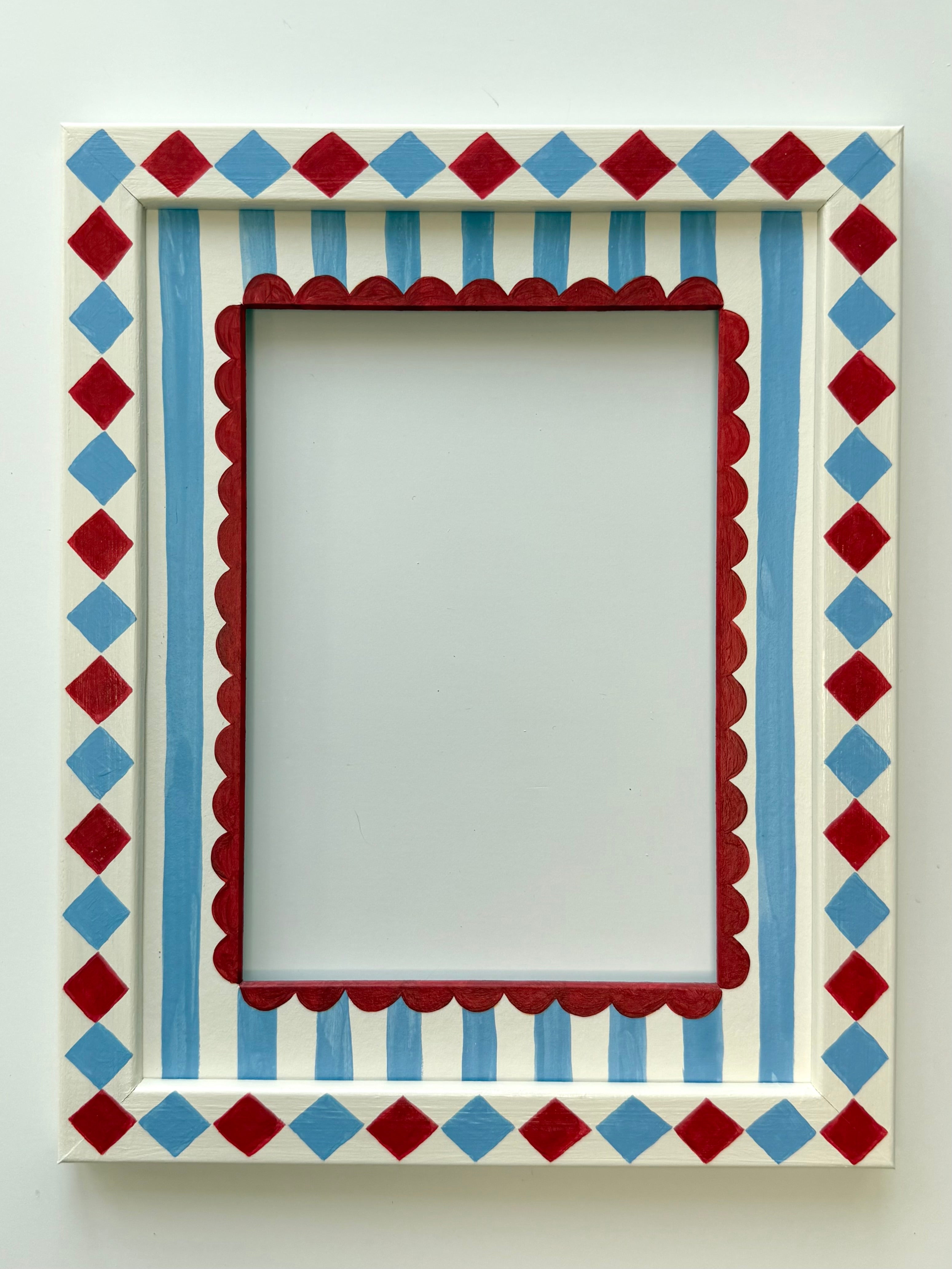 Red and Blue Diamond Frame with Blue Stripe and Red Scallop Mount