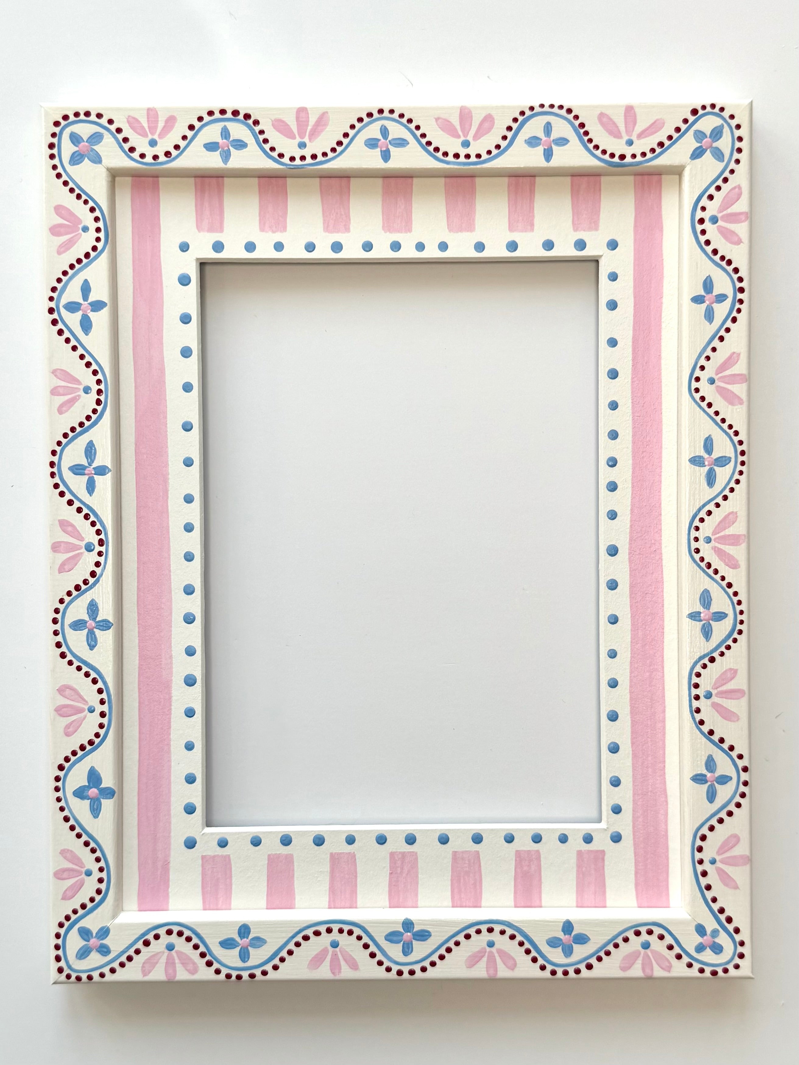 Pink and Blue Decorative Frame with Pink Stripe and Blue Dot Mount